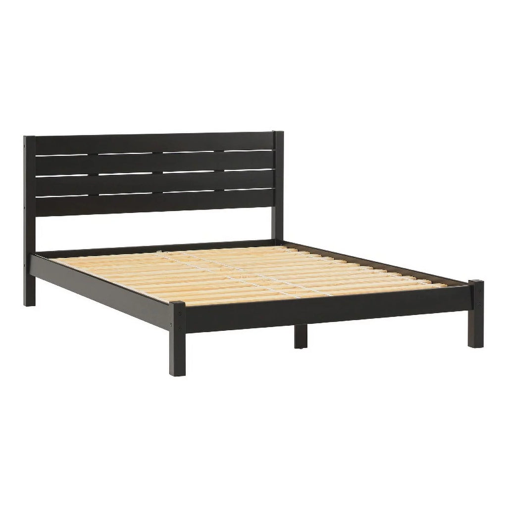 Black Solid Wood Queen Bed with Headboard X3157