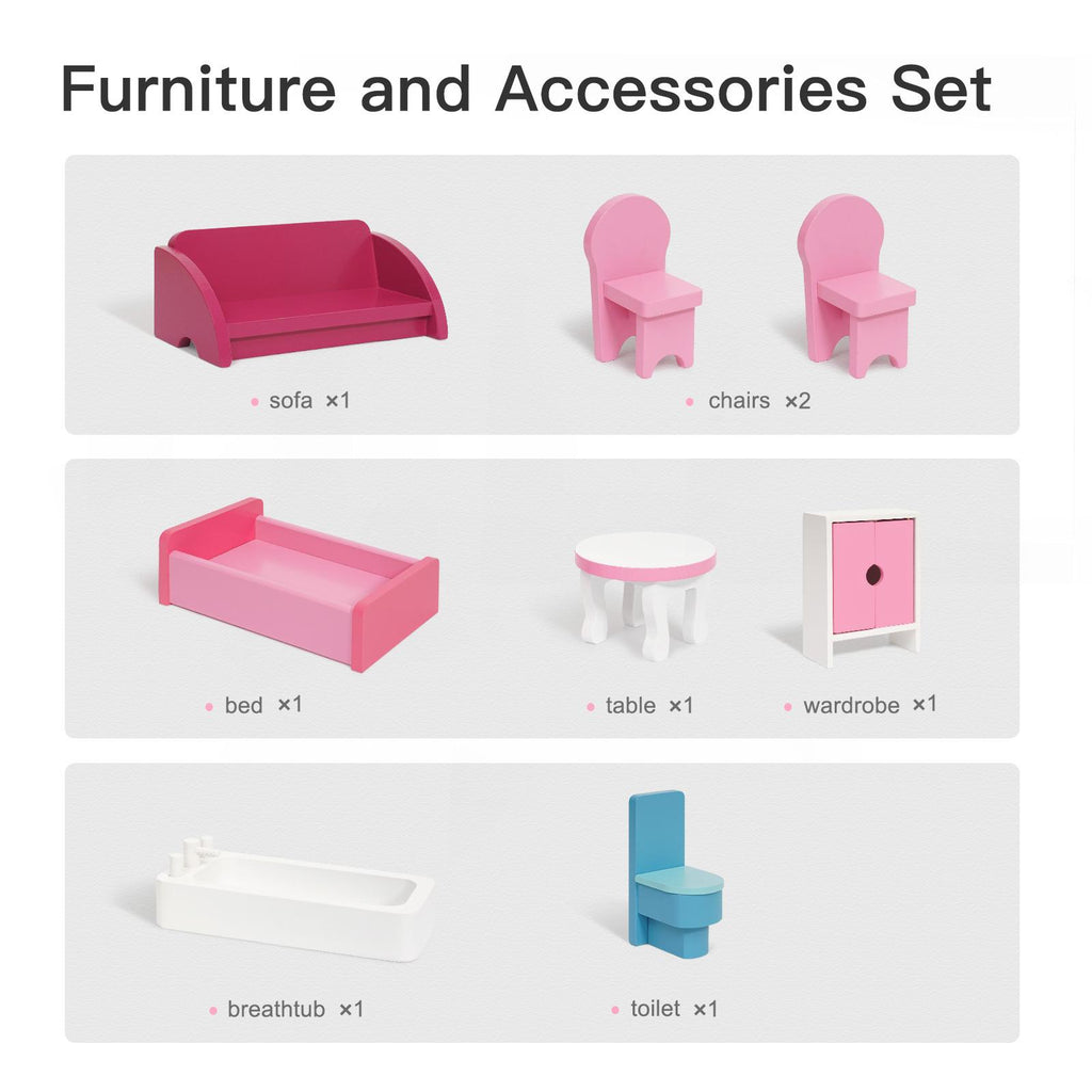 Dollhouse Kit with Accessories and Furniture, 31.1'' x 11.4'' x 42.5'' R930538