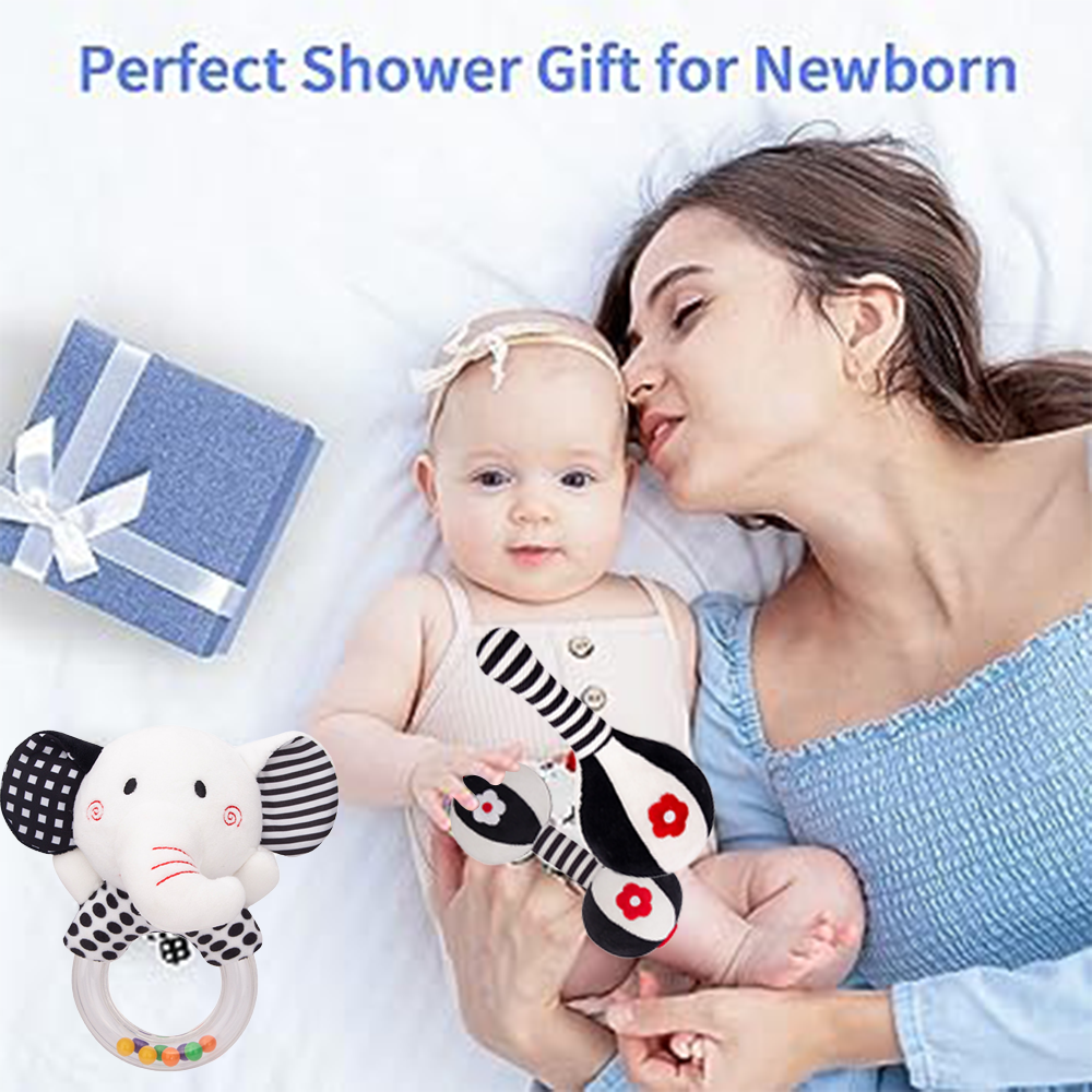 3PCS Soft High Contrast Black White Baby Rattles A79117