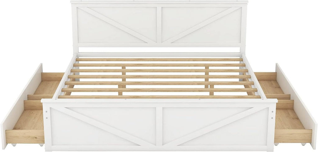 White Storage Bed with Headboard and 4 Drawers Q37084