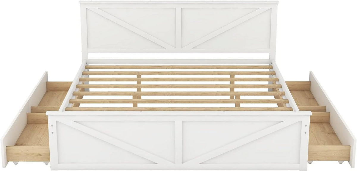 White Storage Bed with Headboard and 4 Drawers Q37084
