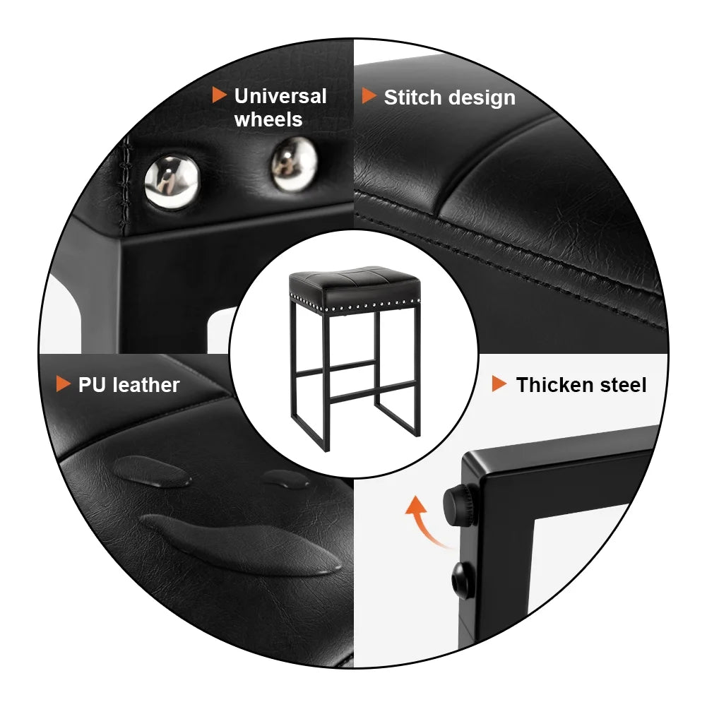 Black 24" Backless Bar Stools Set Of 2 PU Leather P262699