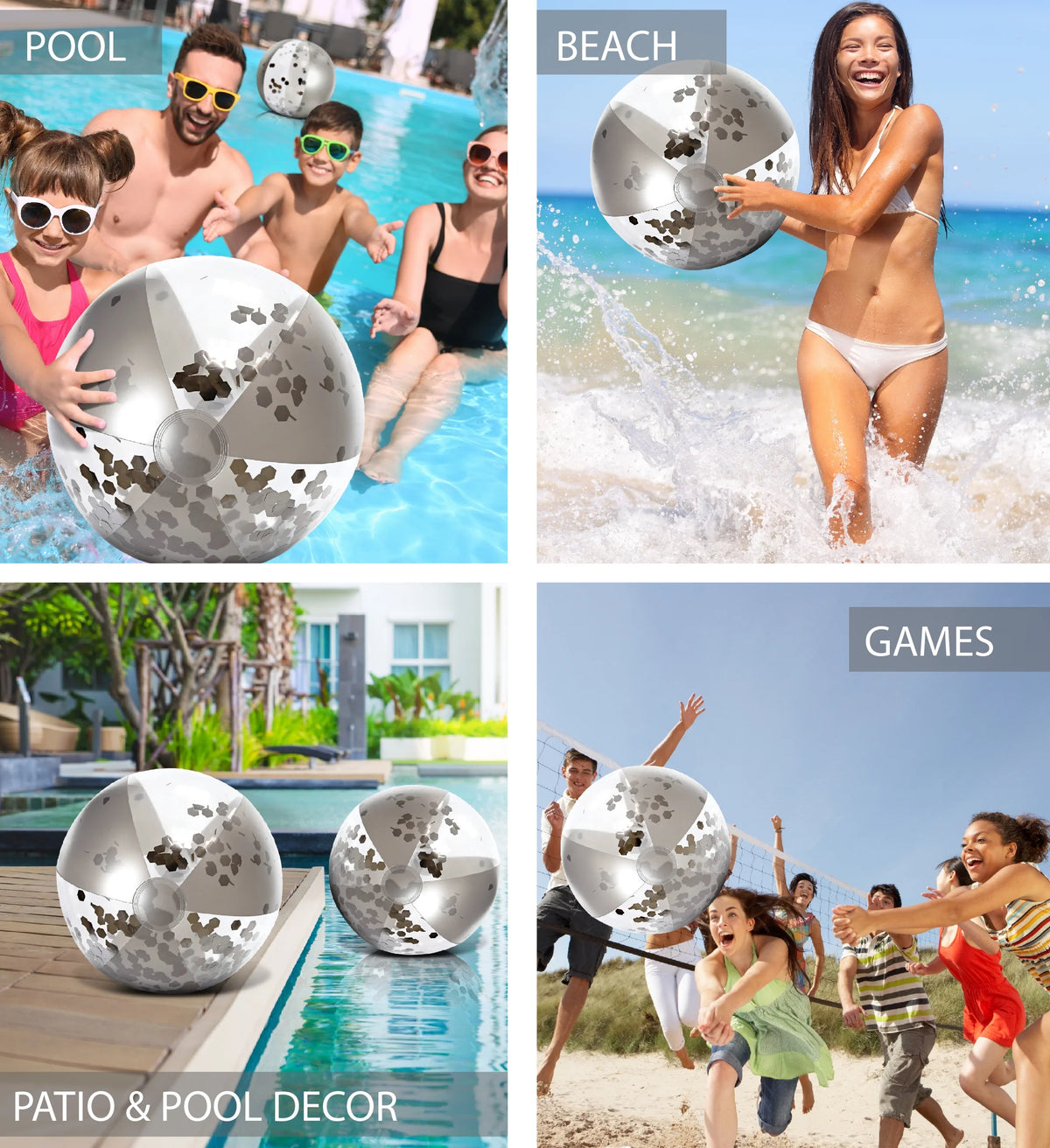 Silver & Gold Inflatable Beach Balls Set of 4, 16 Inch Y626