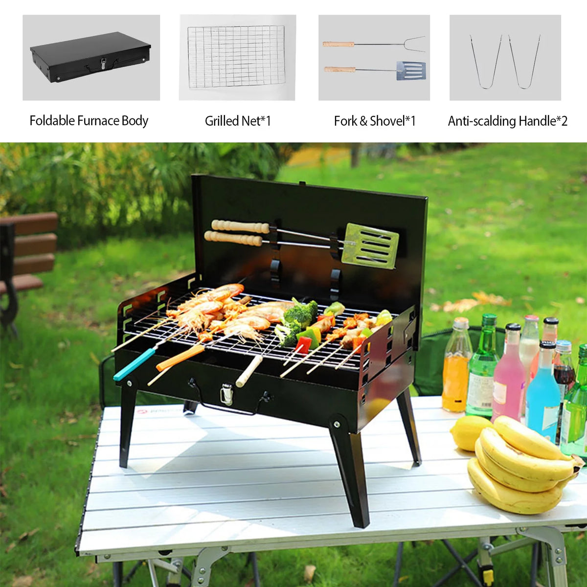 Portable Charcoal Grill Foldable BBQ Suitcase Grill R22542
