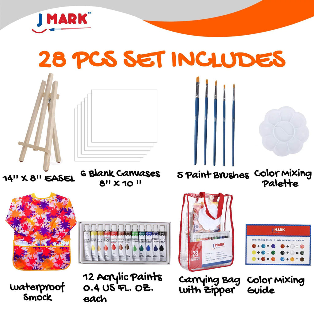 Acrylic Painting Kit with Storage Bag, Non Toxic Washable Paints, Wood Easel, Canvases, Brushes W830583