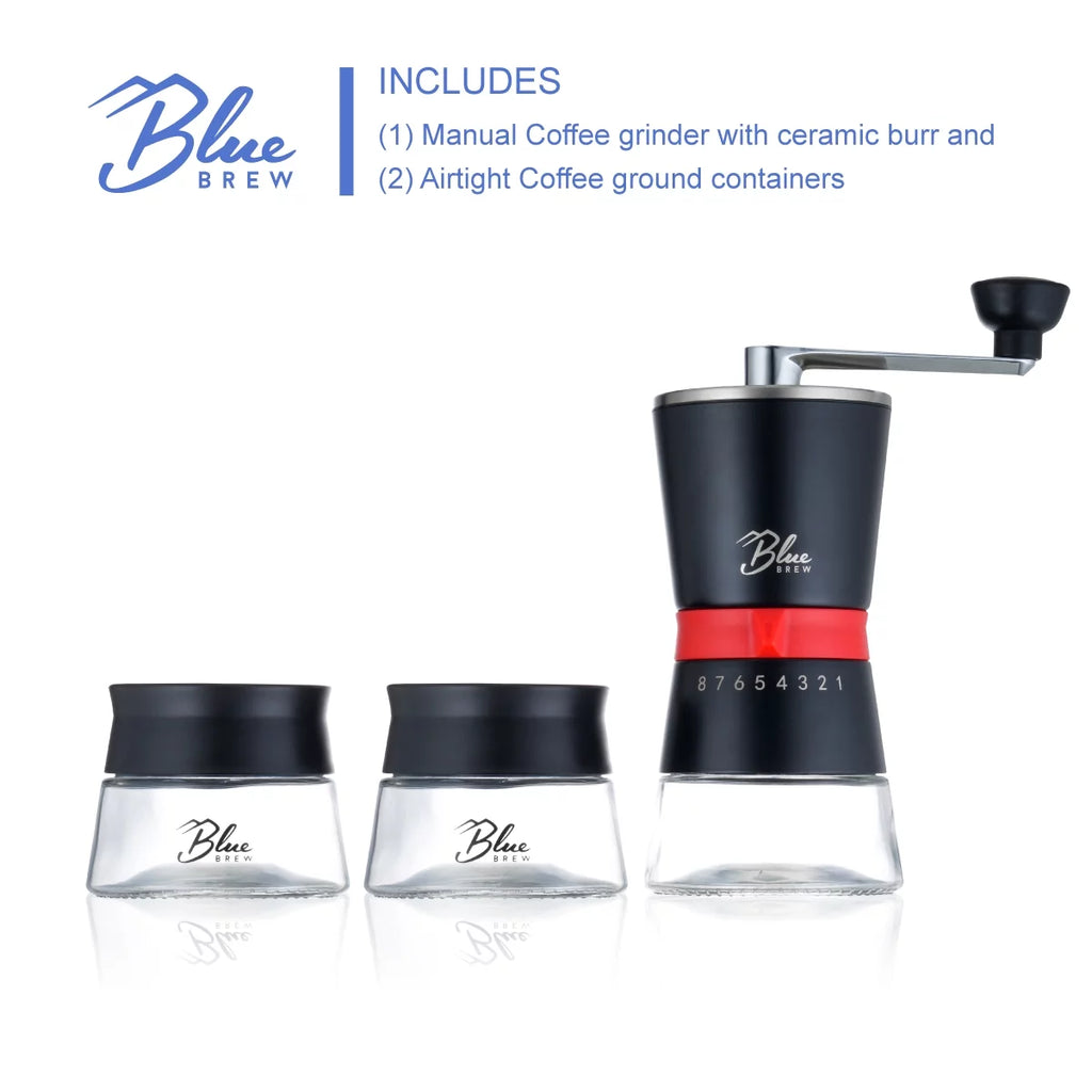 Manual Coffee Grinder with Conical Ceramic Burrs and 2 Airtight Glass Jars H8127