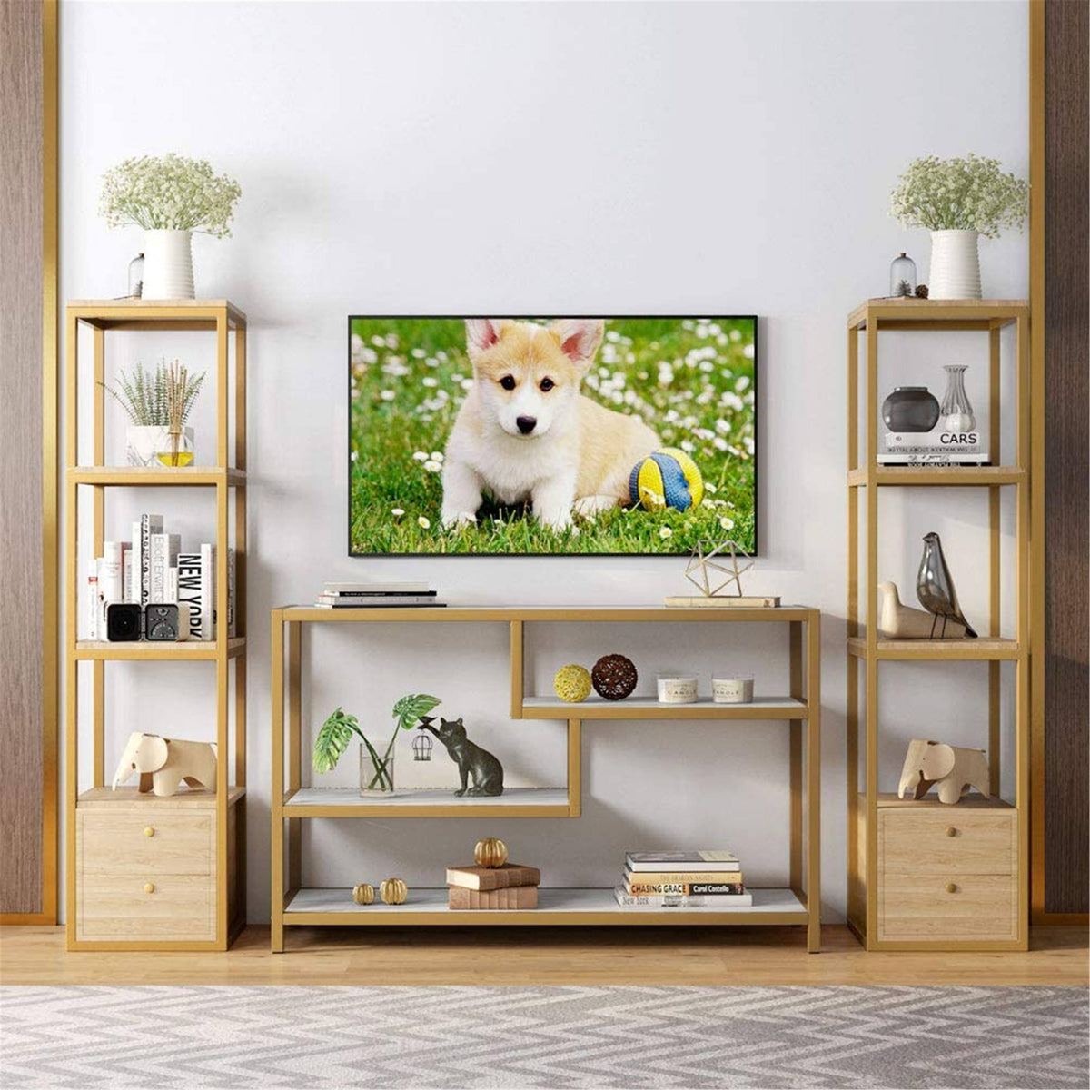 Gold-White 3-Tier Console Table X2147