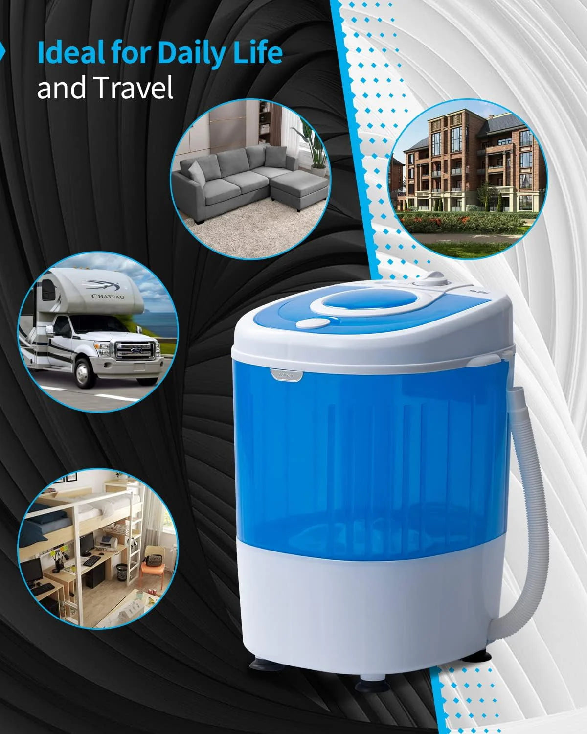 7.7lbs Mini Portable Washing Machine with Spiner Basket, Timer Control and Drain Hose, White D489