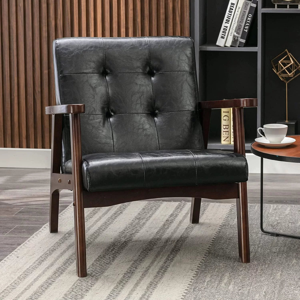 Black Leather Upholstered Accent Chair L360565