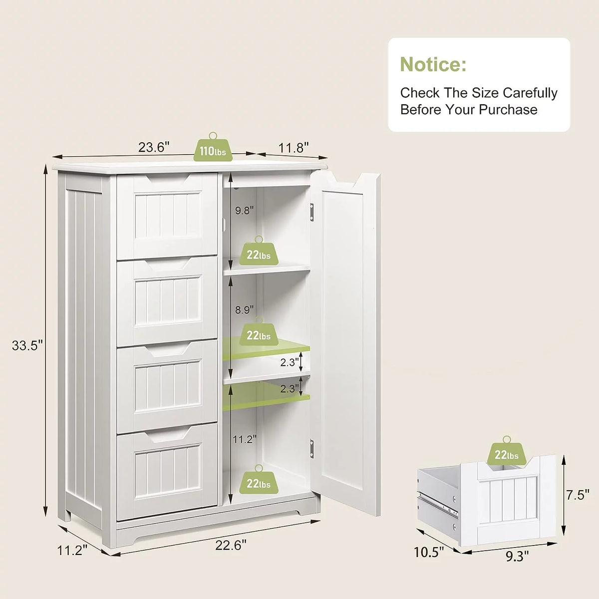 White 33" Wooden Storage Cabinet with 4 Drawers M24217