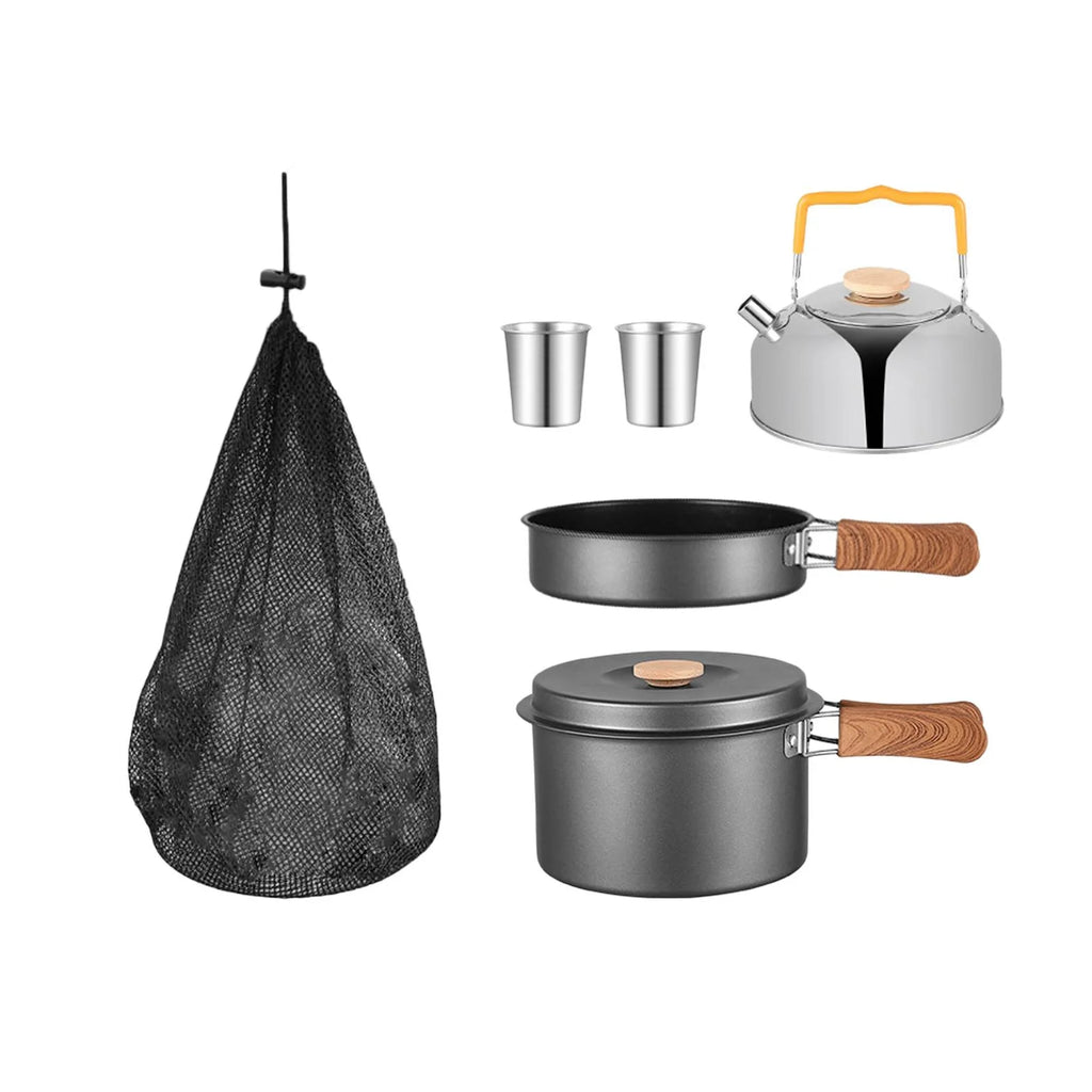 5Pcs Camping Cookware Set with Storage Bag Gray T1415