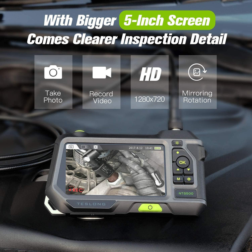 Industrial Borescope Inspection Camera with 5inch 720P HD Screen, 16.5ft T16056