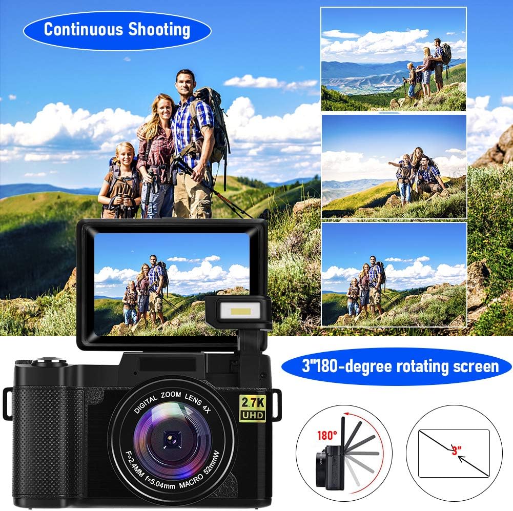 2.7K Vlogging Camera with Flip Screen and 32GB Memory Card A173