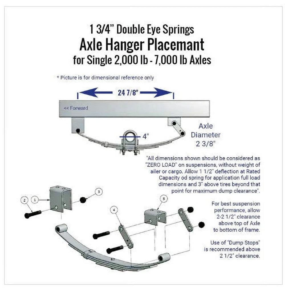 Trailer 3 Leaf Double Eye Spring Suspension and Single Axle Hanger Kit for 1 3/4" Tube - 2000 Pound Axles I347269