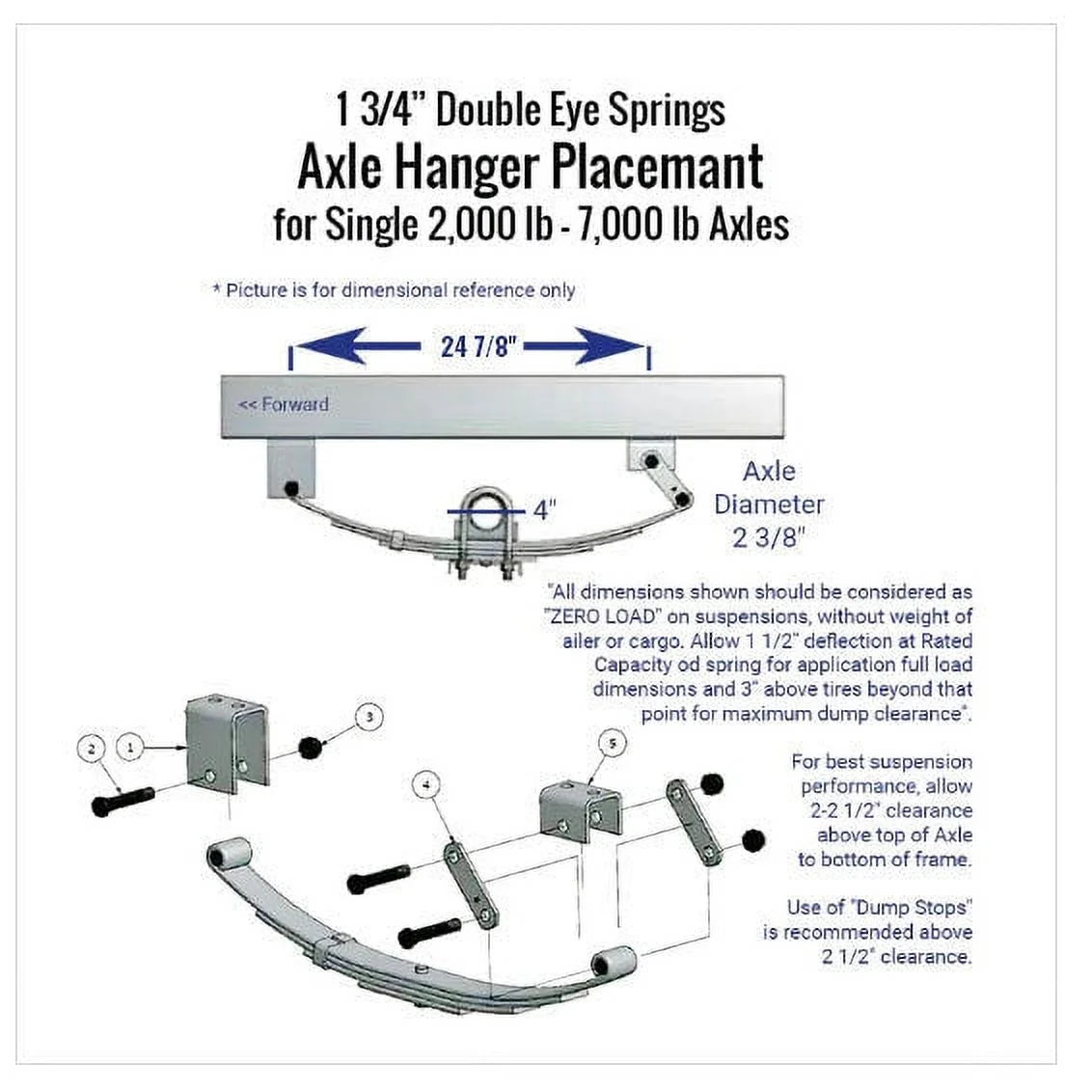 Trailer 3 Leaf Double Eye Spring Suspension and Single Axle Hanger Kit for 1 3/4" Tube - 2000 Pound Axles I347269