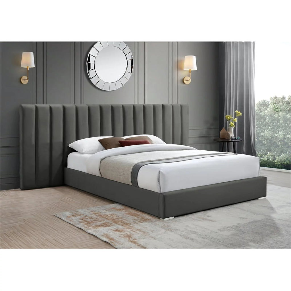Gray Velvet Queen Bed with Chrome Metal Legs R736394