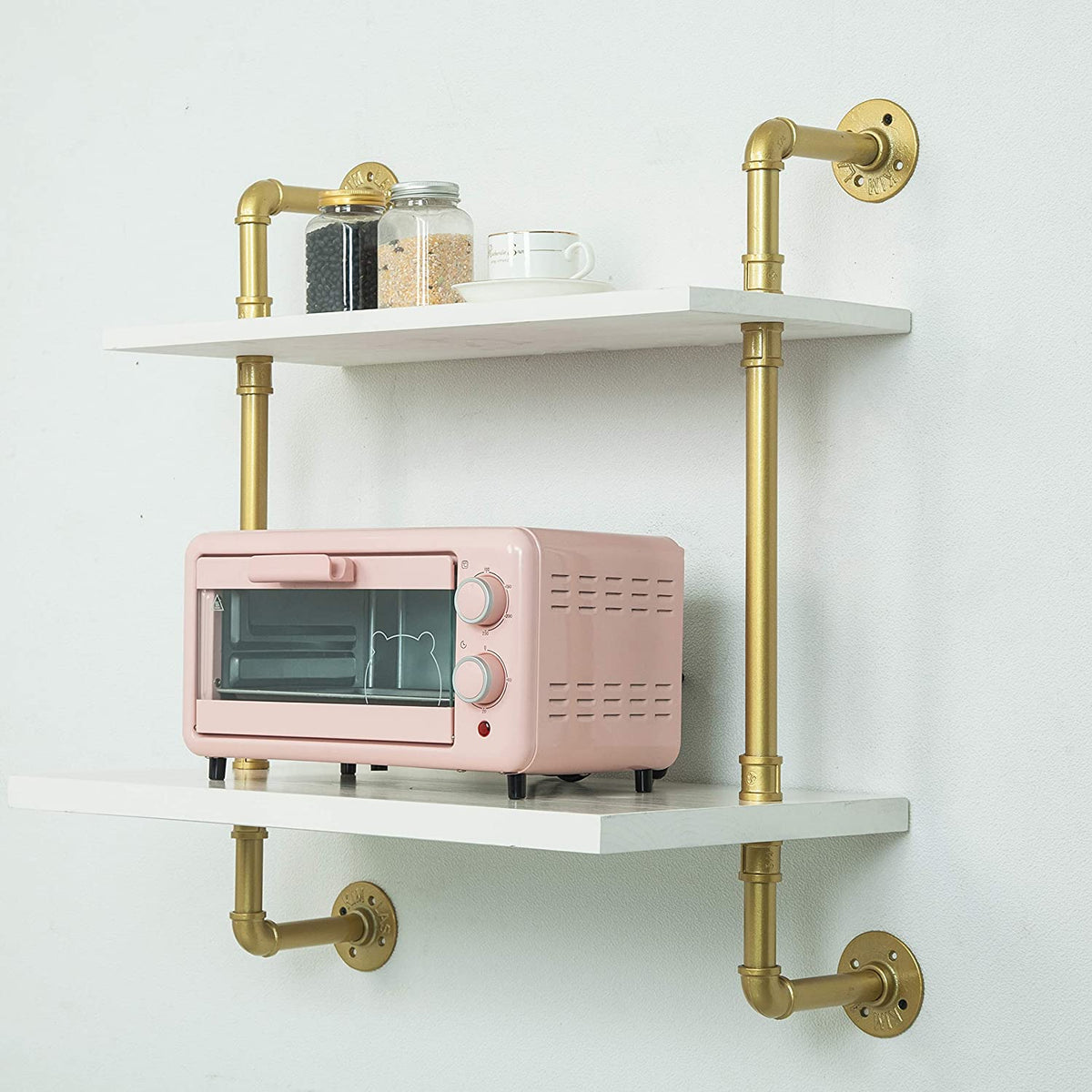 Industrial Retro Wall Mount Iron Pipe Microwave Oven Shelf Stand O9463