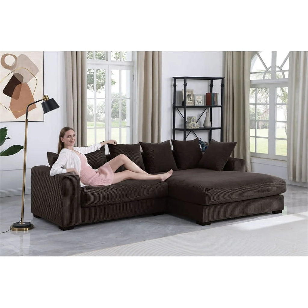 Brown Corduroy Upholstered Sectional Sofa with Chaise T72074