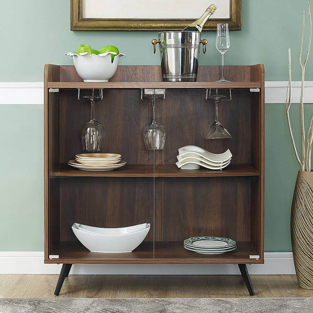 Dark Walnut Bar Cabinet with Glass Doors B939497