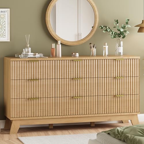9 Drawer Fluted Wood Dresser Y334