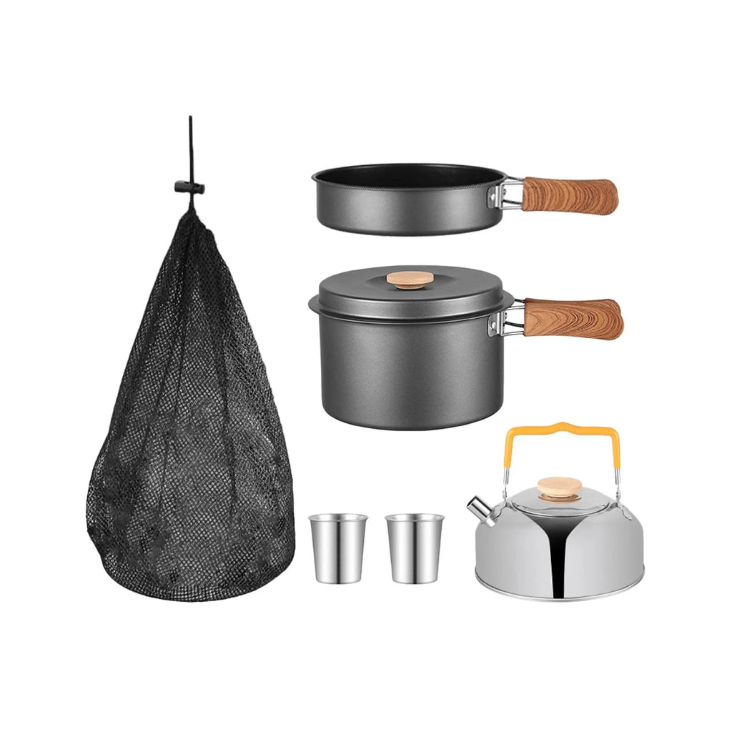 5Pcs Camping Cookware Set with Storage Bag Gray T1415