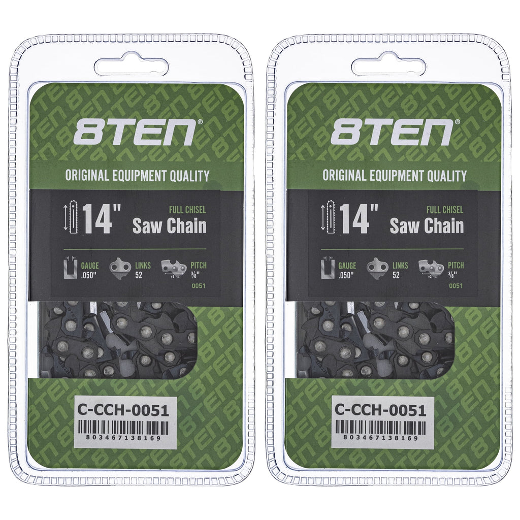 14 inch .050 3/8 52DL Full Chisel Chainsaw Chain 2 Pack W75843