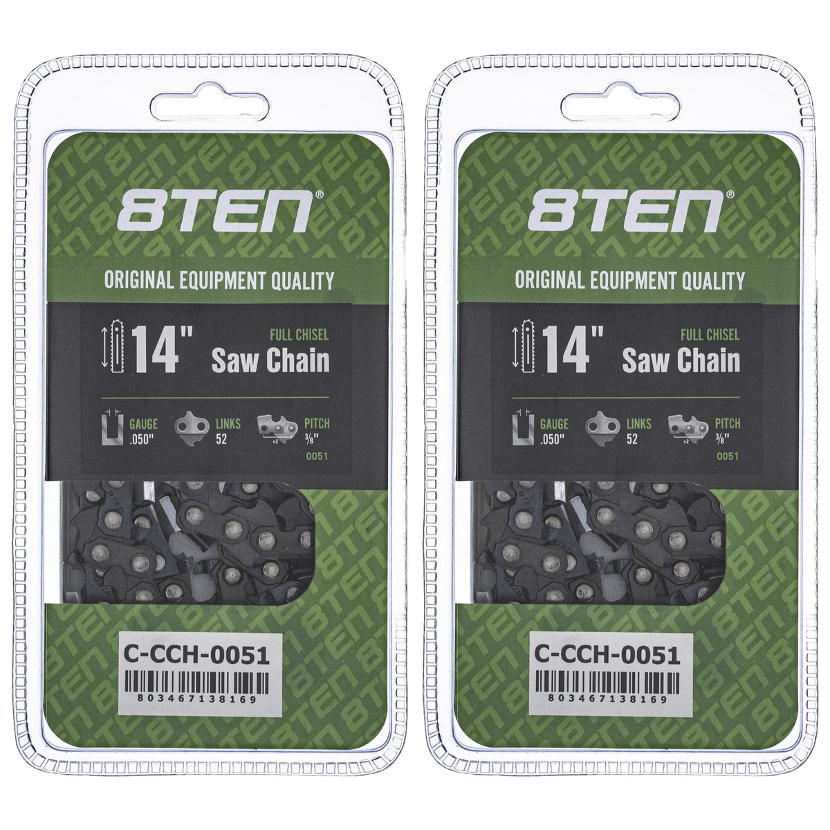 14 inch .050 3/8 52DL Full Chisel Chainsaw Chain 2 Pack W75843