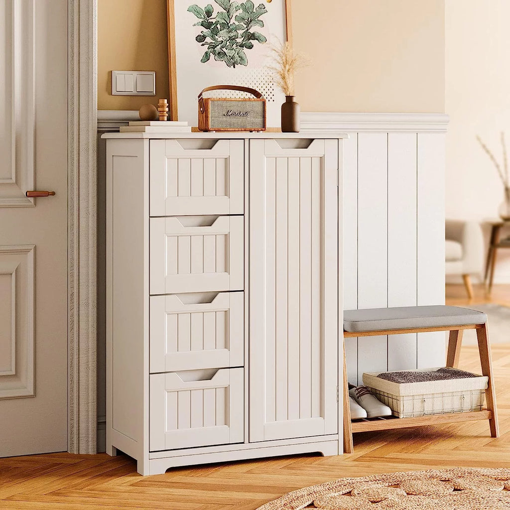 White 33" Wooden Storage Cabinet with 4 Drawers M24217