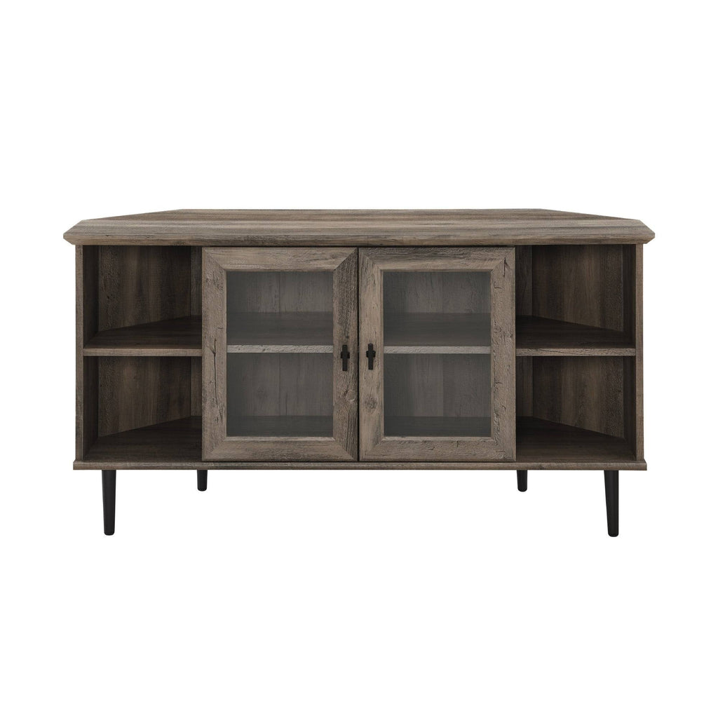 Dark Walnut Glass Door Corner TV Console Q57970