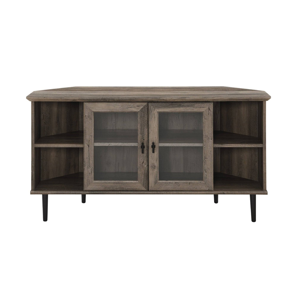 Dark Walnut Glass Door Corner TV Console Q57970