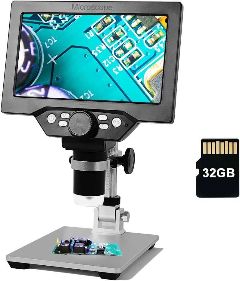 7 inch 1080P LCD Digital Microscope with 32G TF Card, 1200X Magnification Zoom, 12 Megapixels, 8 Adjustable LED Light T47610