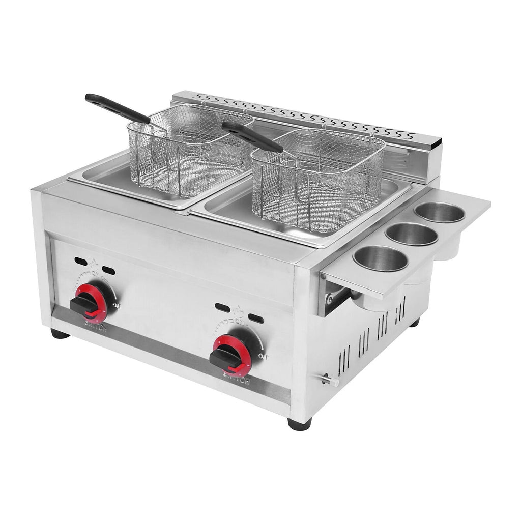 6L*2 Stainless Steel Commercial Countertop Gas Deep Fryer with 2 Basket N812