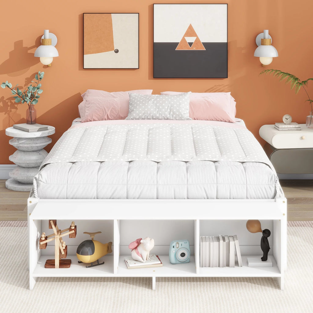 White Full Size Platform Bed with Storage Shelves and Drawer V221894