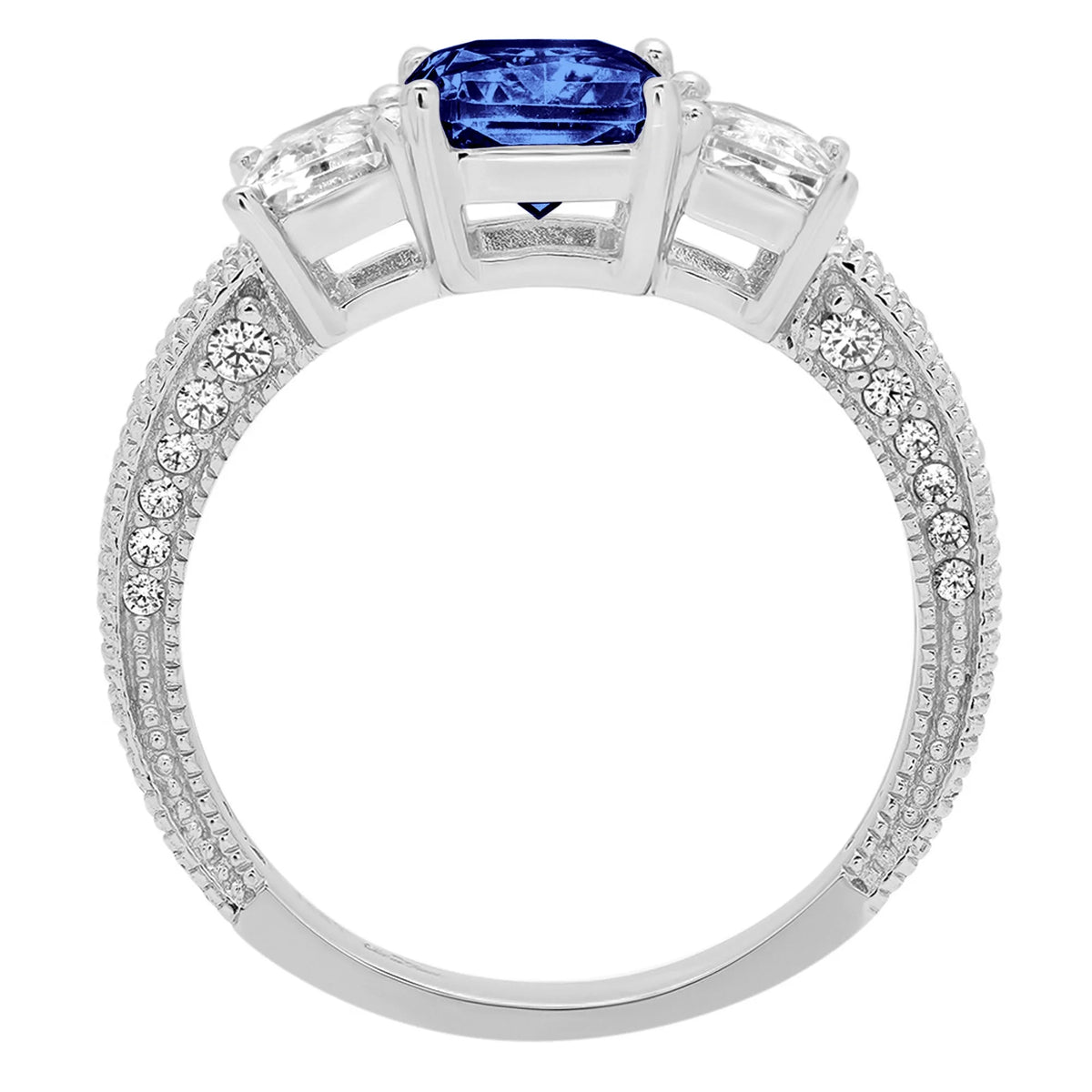 18k White Gold Three-Stone Ring with Blue Simulated Tanzanite Q41167