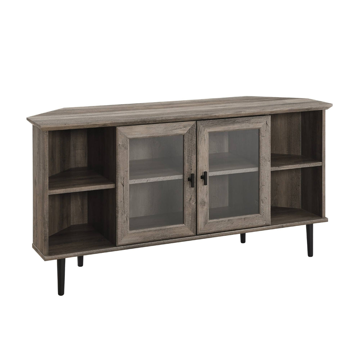 Dark Walnut Glass Door Corner TV Console Q57970