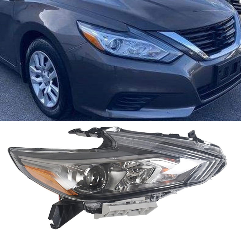 Replacement Halogen Headlight Assembly for 2016 2017 2018 Nissan Altima Black Bezel Chrome Style Right Passenger Side V8006