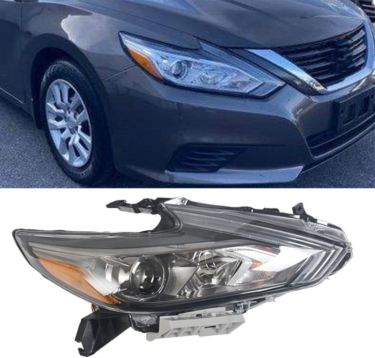 Replacement Halogen Headlight Assembly for 2016 2017 2018 Nissan Altima Black Bezel Chrome Style Right Passenger Side V8006