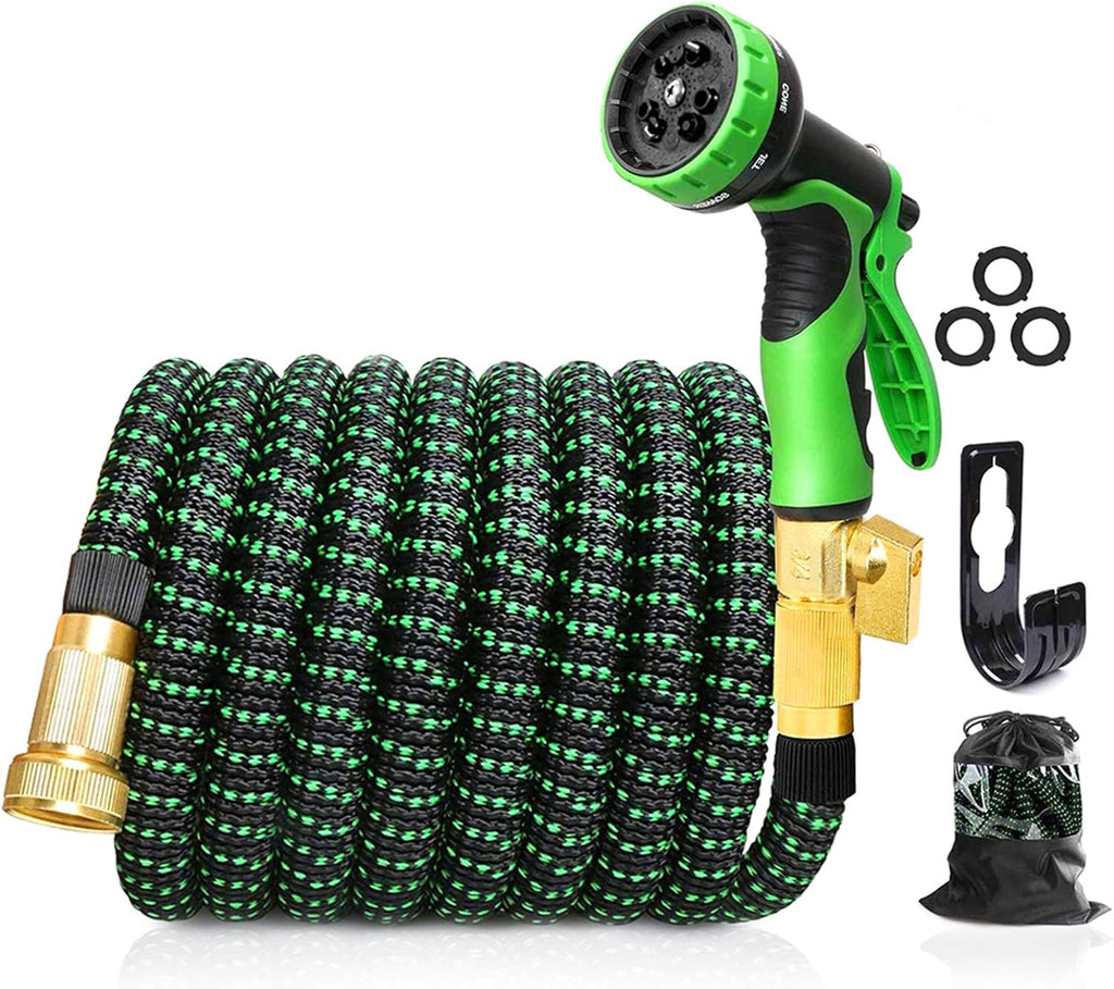 75 FT 3/4" Solid Brass Connectors 10 Function Spray Hose Nozzle 3-Layers Latex Collapsible Hose Pack of 2 Z266408