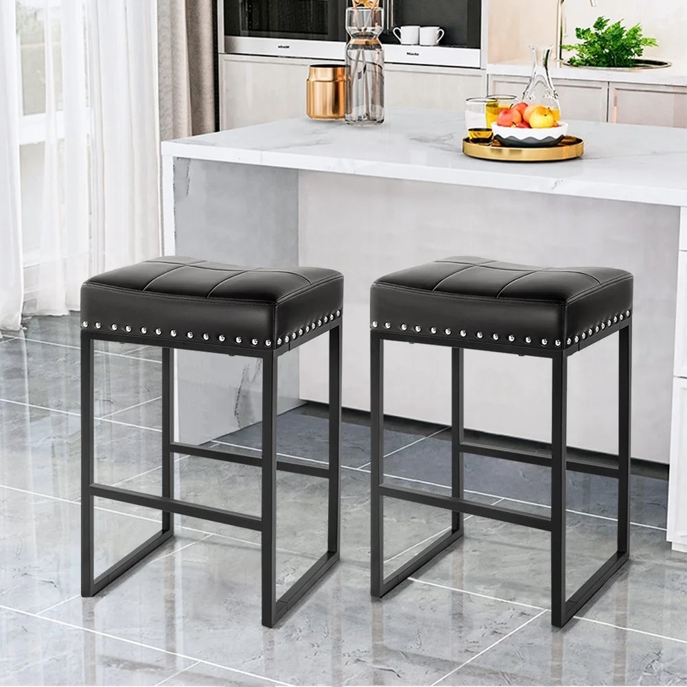 Black 24" Backless Bar Stools Set Of 2 PU Leather P262699