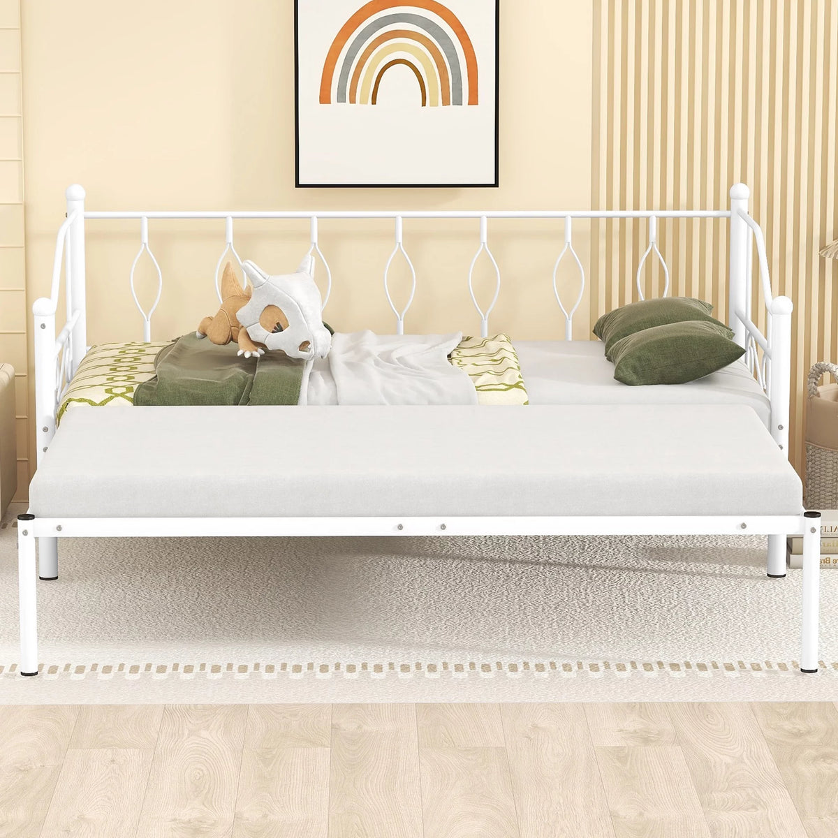 White Twin Size Metal Daybed with Trundle P82318