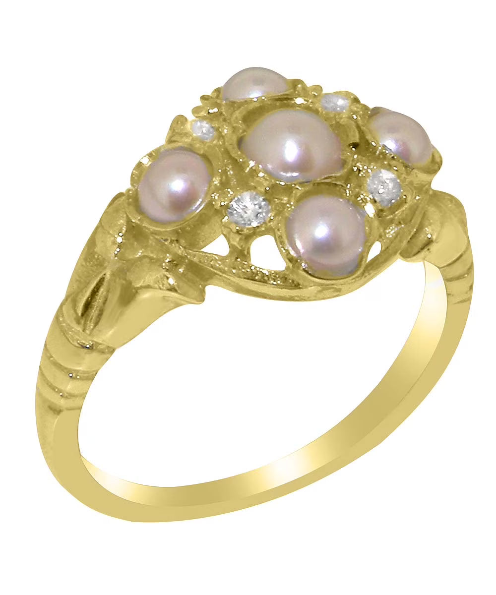 18k Yellow Gold Cultured Pearl Cubic Zirconia Statement Ring O406