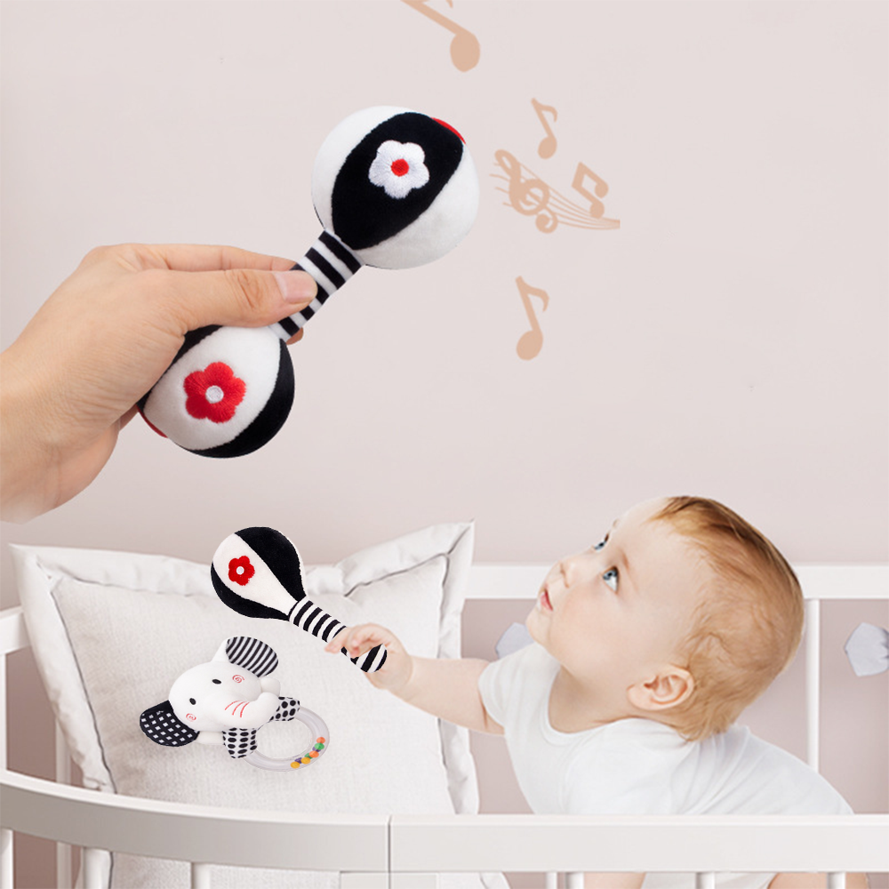 3PCS Soft High Contrast Black White Baby Rattles A79117