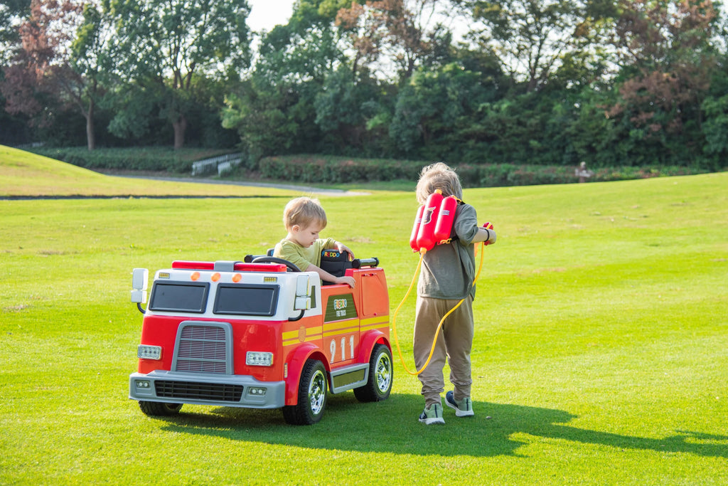 24V 2-Seater Ride-on Fire Truck with Remote Control, LED Lights, Water Gun B852