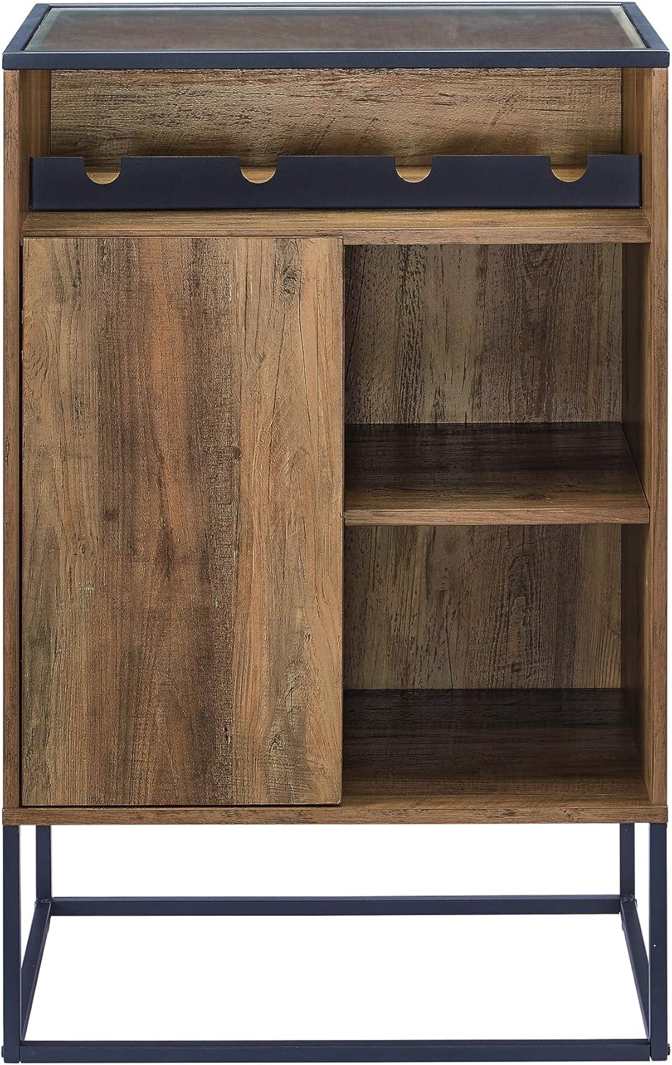 Rustic Oak Wood and Glass Bar Cabinet N1758