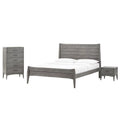 King Size Grey Wood Platform Bed Chest Nightstand Set W450