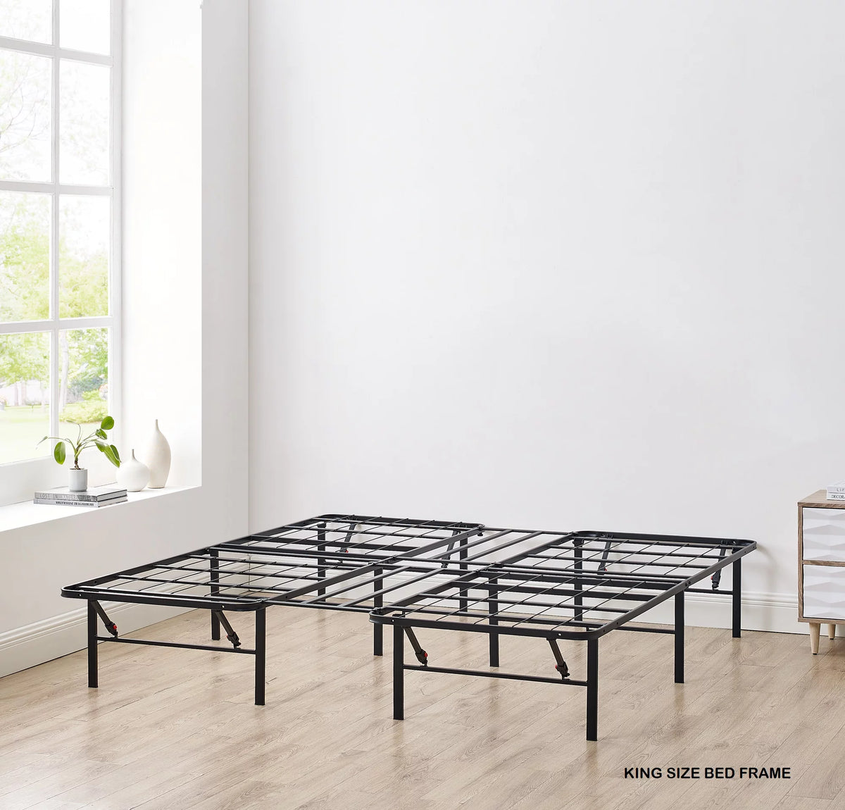14 Convertible High Platform Metal Bed Frame, Twin/Full, Black Y8934