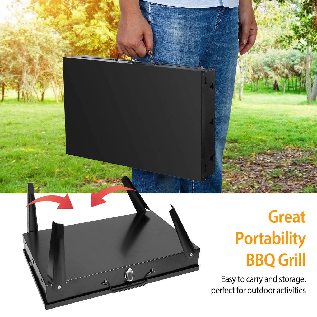 Portable Charcoal Grill Foldable BBQ Suitcase Grill R22542