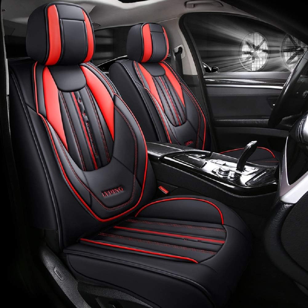 Black-Red PU Leather Car Seat Covers 5 Seats Full Set F2509