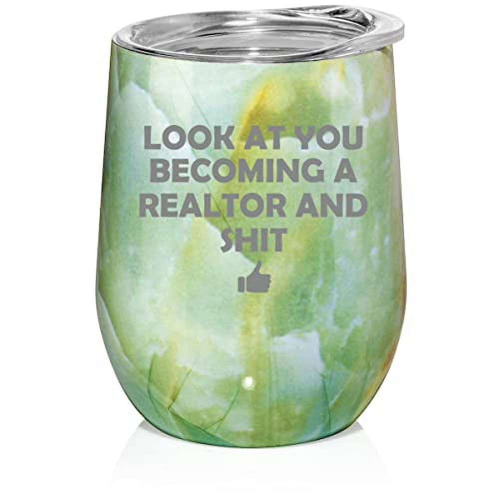 12 oz Double Wall Vacuum Insulated Stainless Steel Stemless Wine Tumbler Travel Mug With Lid N511