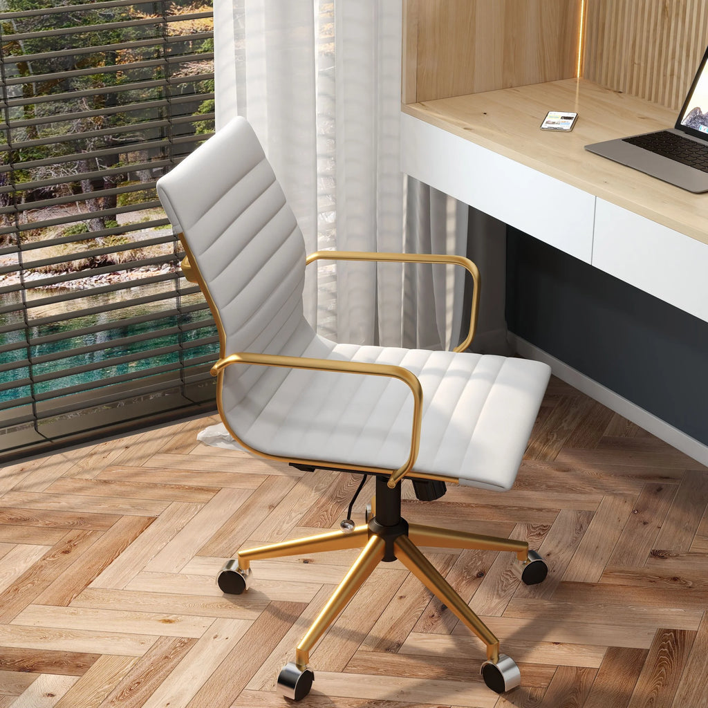 White Leather Adjustable Swivel Office Chair P9608